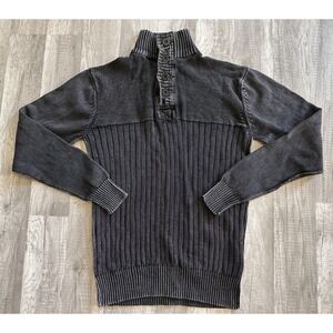 BKE  Buckle Mens Small 1/4 Button Pullover Sweater Gray Black‎ 100% Cotton